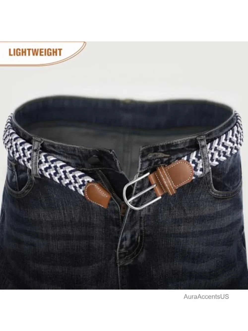 Mens Elastic Braided Stretch Belt With Zinc-Alloy Buckle